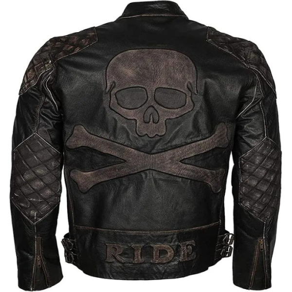 Skull and Bones Cow Rybuf Leather Jacket For Mens