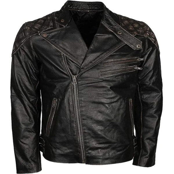Skull and Bones Cow Rybuf Leather Jacket For Mens